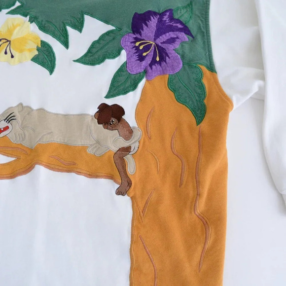 Vintage Spanner Imports  White & Green Tarzan Themed 100% Cotton Sweater S - Picture 7 of 12